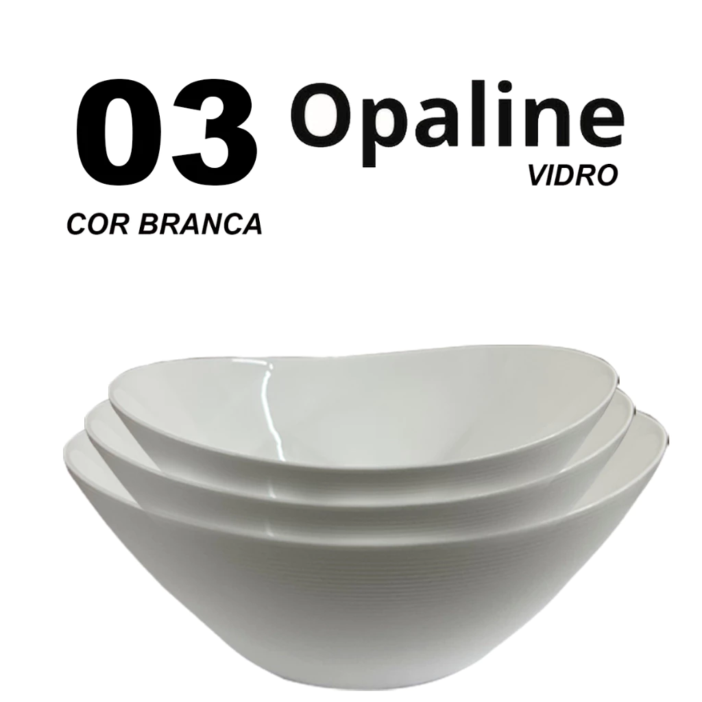 Conjunto Jogo de tigelas 3 peças Travessas Oval em Vidro Temperado