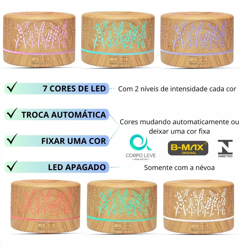 Difusor Oleo Essencial Ultrassonico 700ml com Controle Remoto