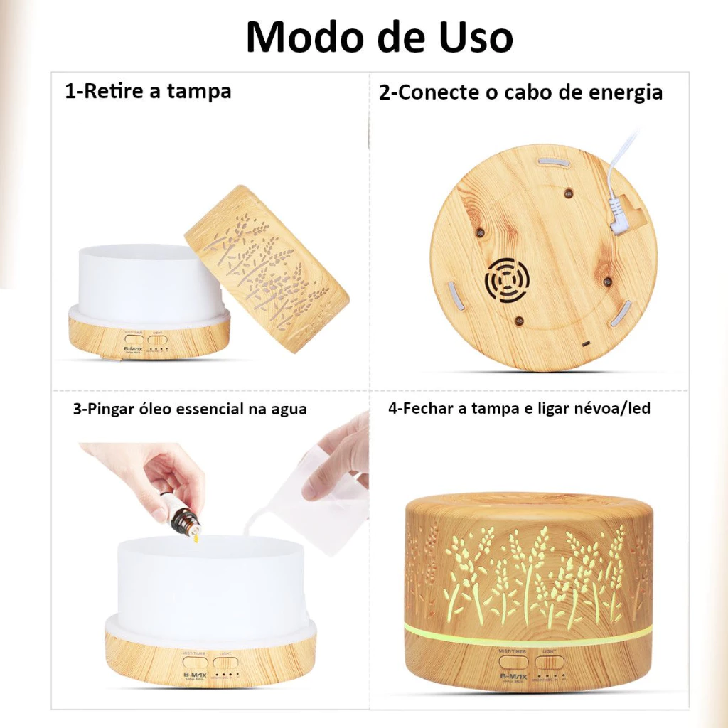Difusor Oleo Essencial Ultrassonico 700ml com Controle Remoto