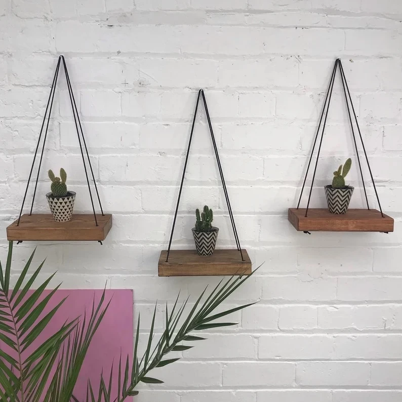Kit Com 3 Prateleira de pinus para suculentas