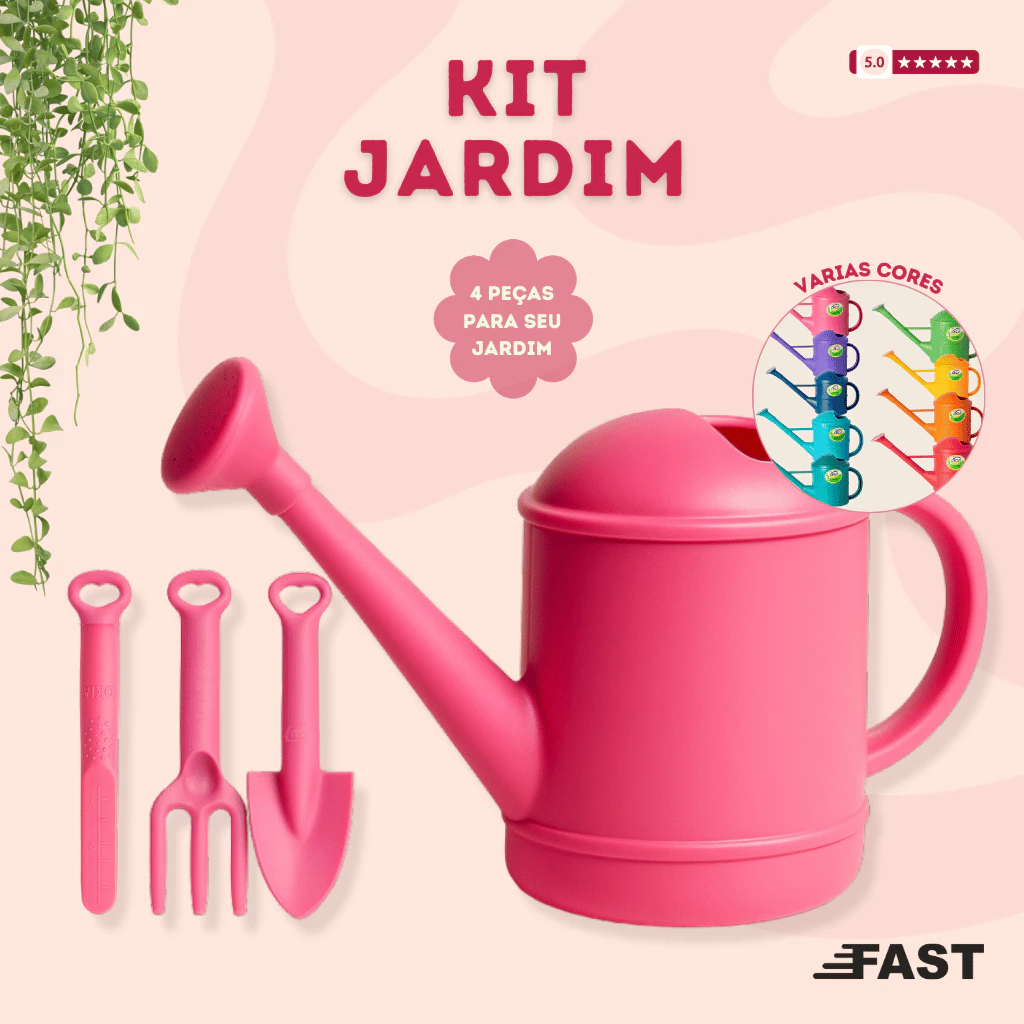 Kit Jardinagem - 4 Peças com Regador e Ferramentas Varias Cores