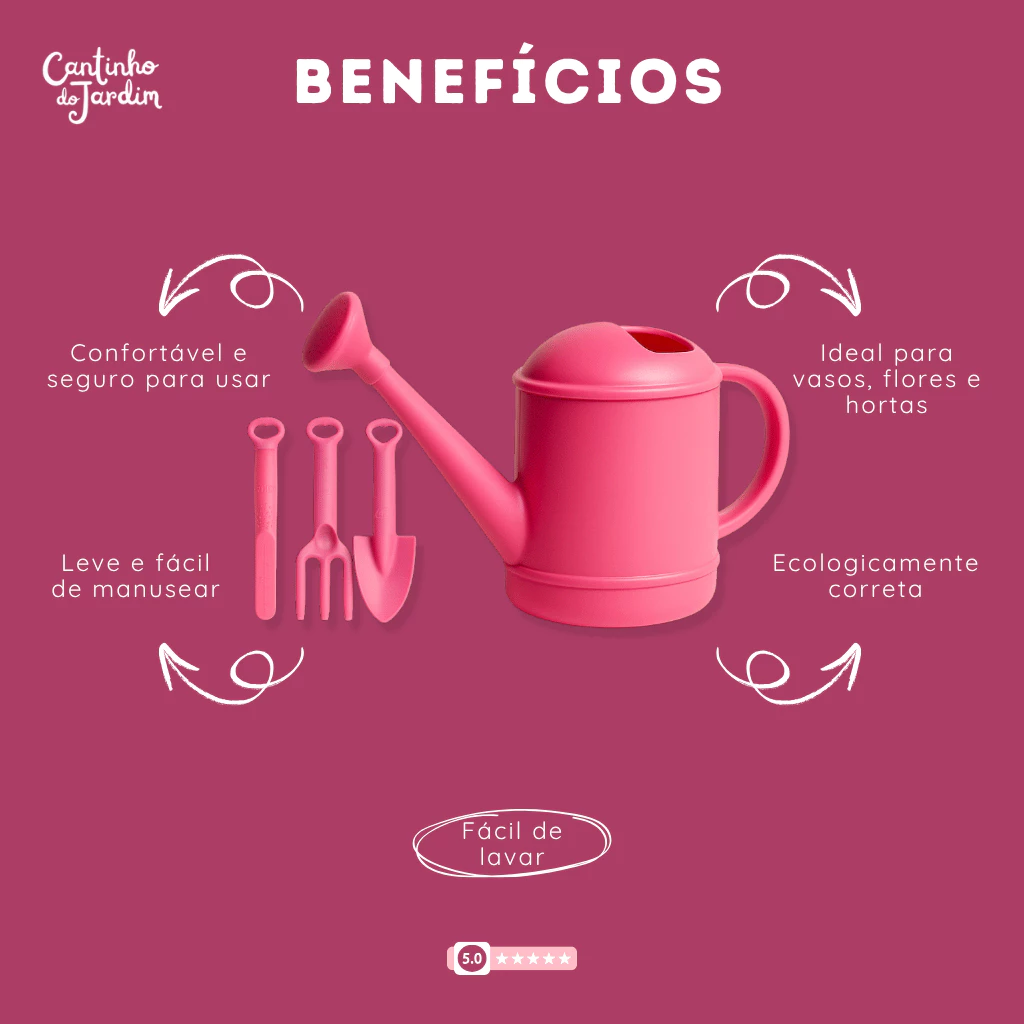 Kit Jardinagem - 4 Peças com Regador e Ferramentas Varias Cores