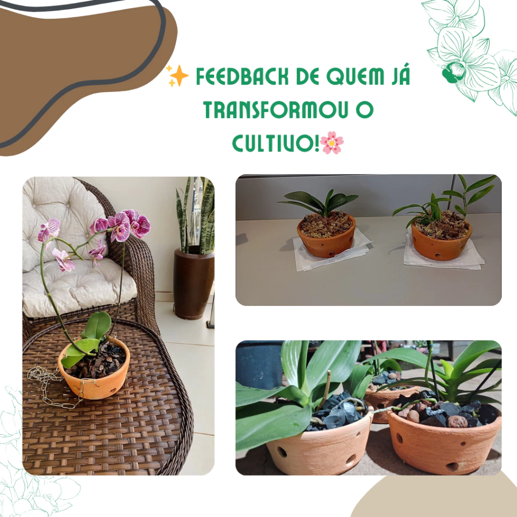 Kit Vasos de Cerâmica Furado para Orquídeas e Suculentas