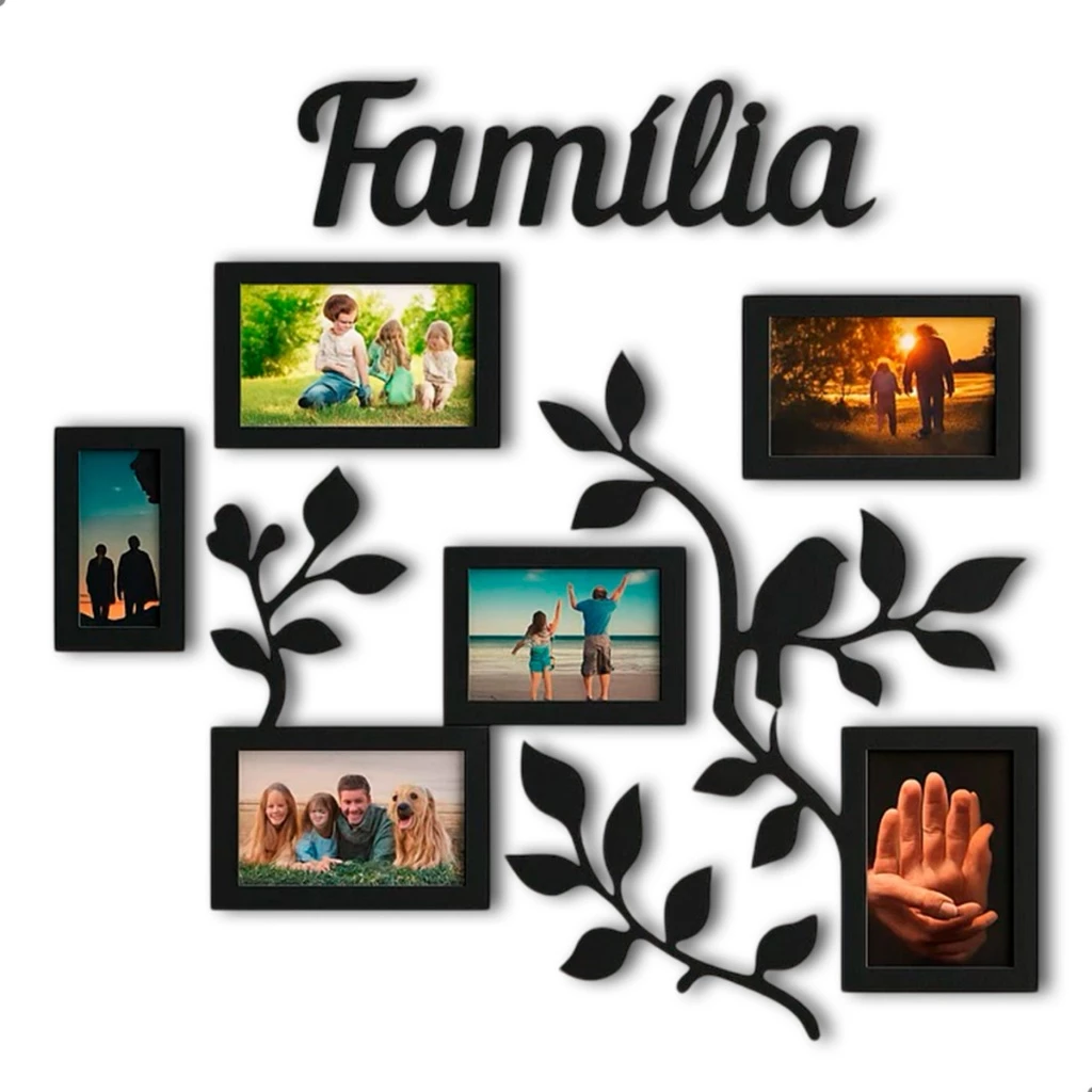 Painel Porta Retrato Parede MDF Familia 6 Fotos Decorativo