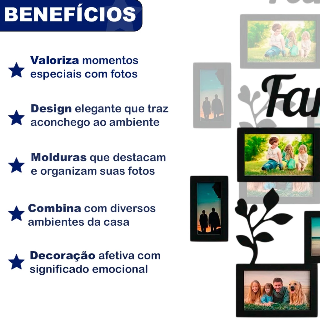 Painel Porta Retrato Parede MDF Familia 6 Fotos Decorativo