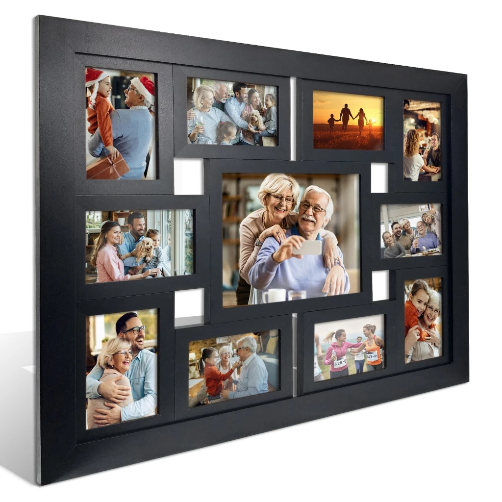 Painel Quadro Multifotos Grande Com Vidro Parede 11 Fotos