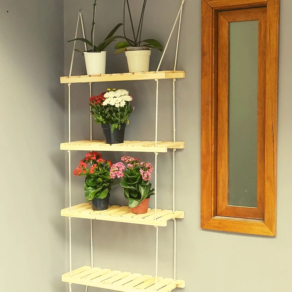 Prateleira Para Suculentas E Cactos Vasos de Flores Madeira ripada