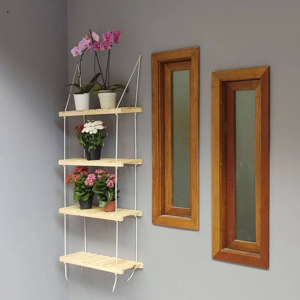 Prateleira Para Suculentas E Cactos Vasos de Flores Madeira ripada