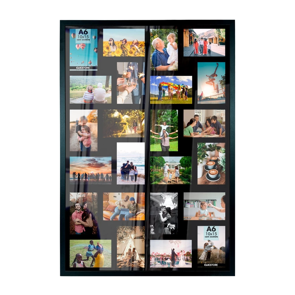 Quadro Multifotos 24 Foto 10x15 Mural Painel Moldura 60x90cm