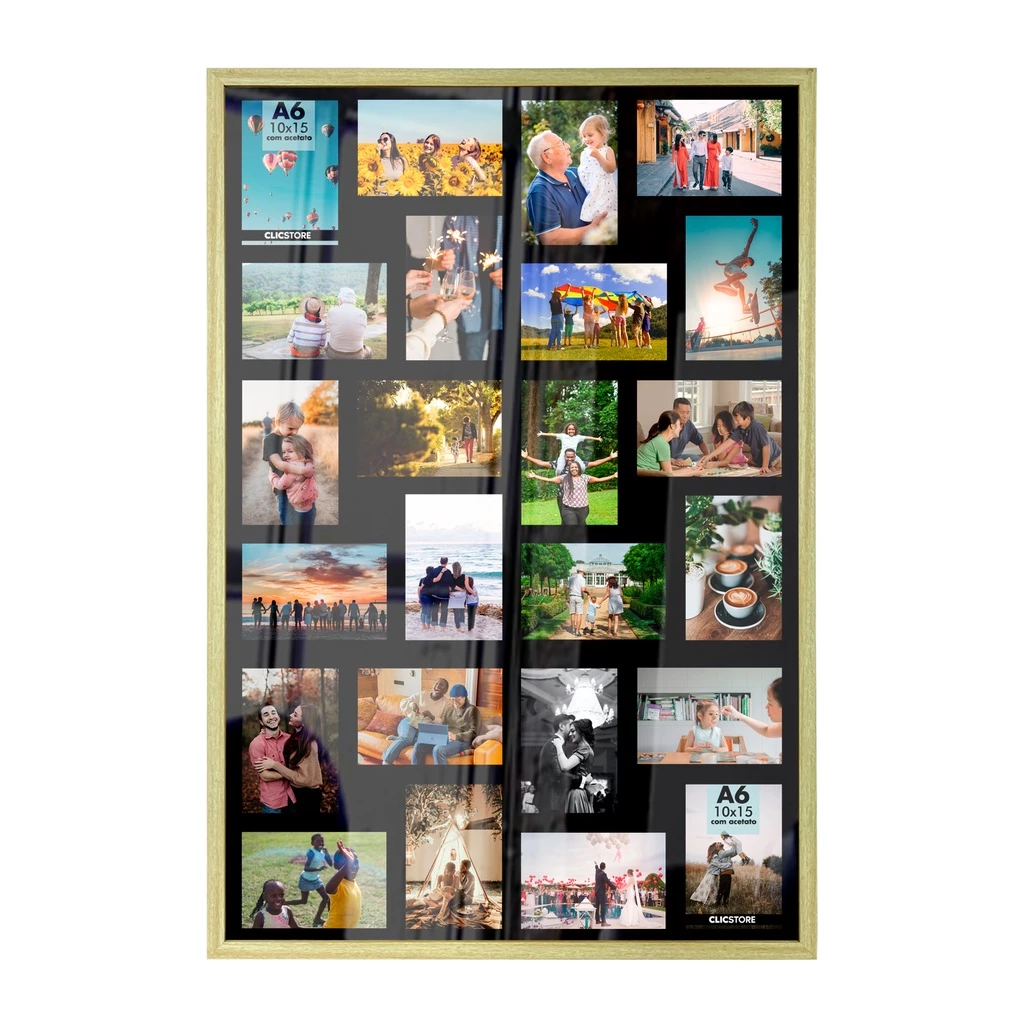 Quadro Multifotos 24 Foto 10x15 Mural Painel Moldura 60x90cm