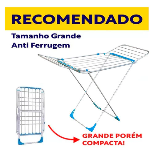 Varal P/ Roupas De Chão 100% Alumínio Grande Reforçado Com Abas