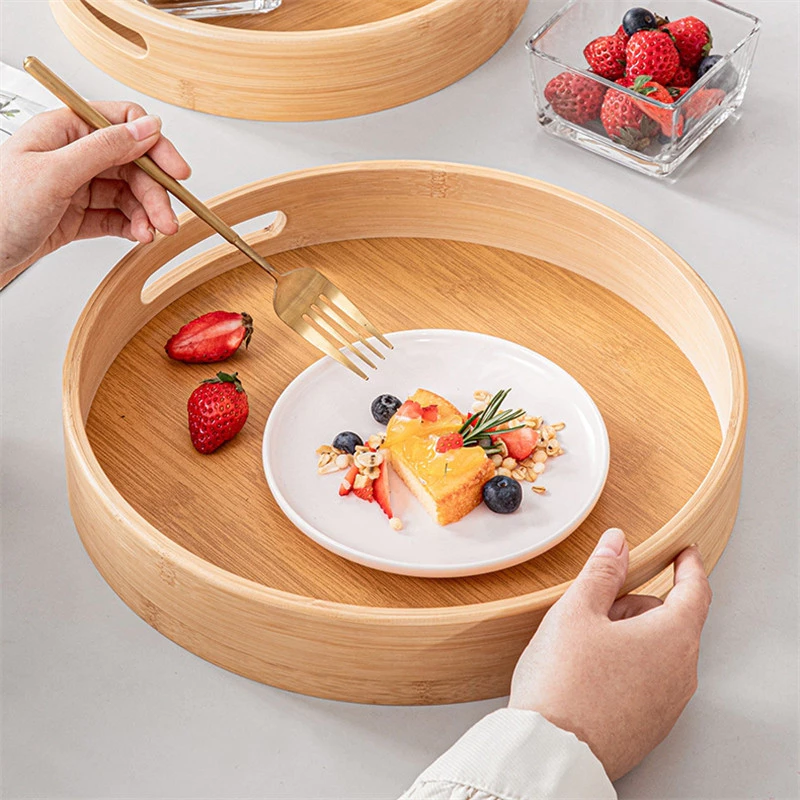 Bandeja Redonda De Bambu Estilo Japonês