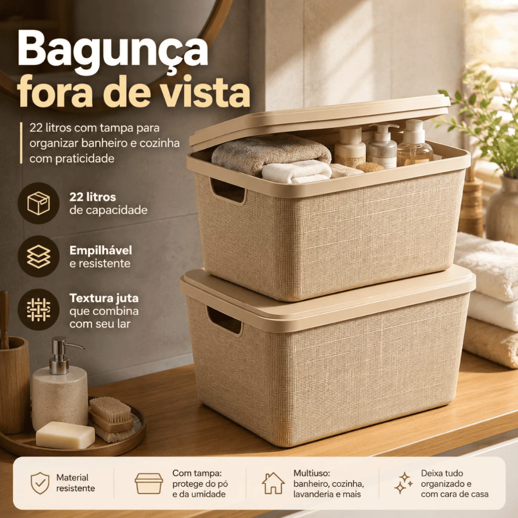 Caixa Organizadora com Tampa Grande 22 Litros