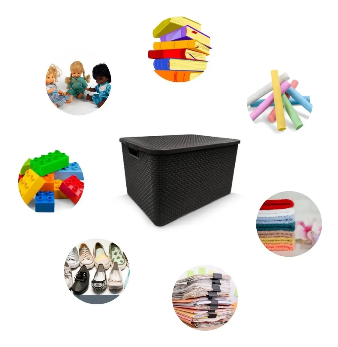 Caixas Organizadora Rattan 7 Litros C/ Tampa Preta Kit 3 Pçs
