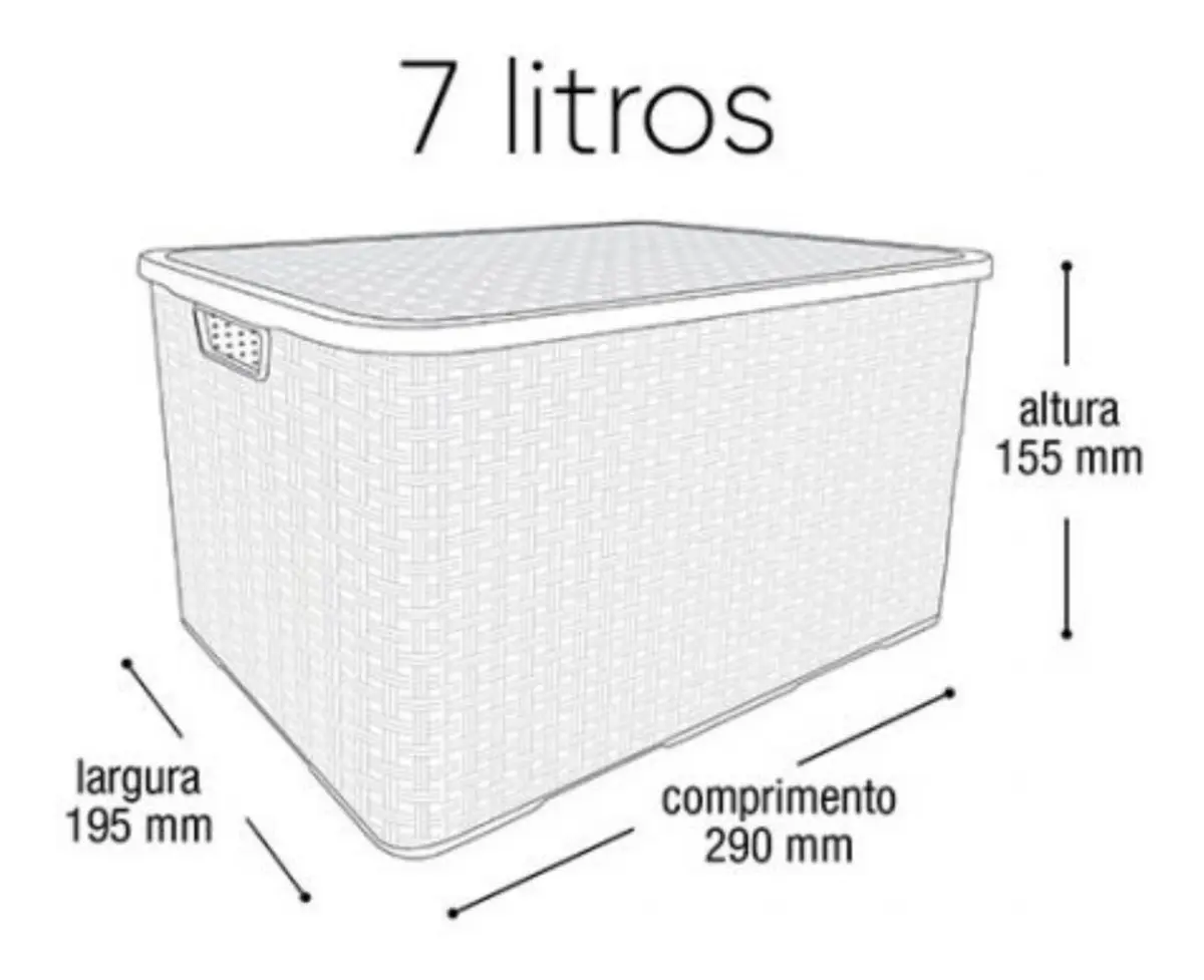 Caixas Organizadora Rattan 7 Litros C/ Tampa Preta Kit 3 Pçs