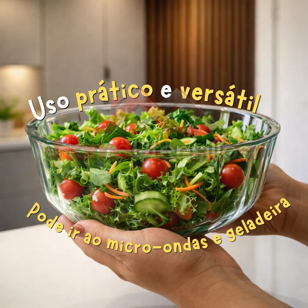 Kit 3 Tigelas Saladeira de Vidro com tampa plástica 2,4l