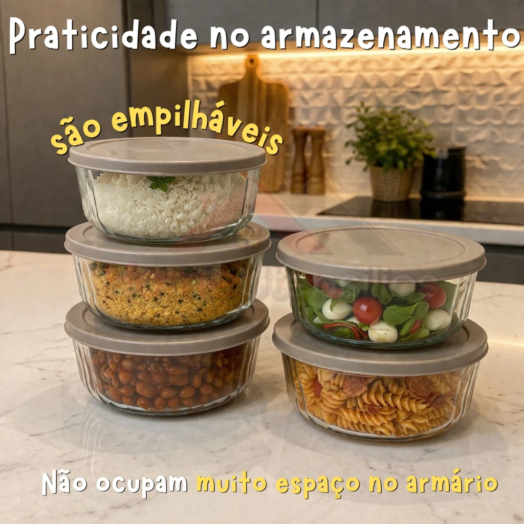 Kit 3 Tigelas Saladeira de Vidro com tampa plástica 2,4l