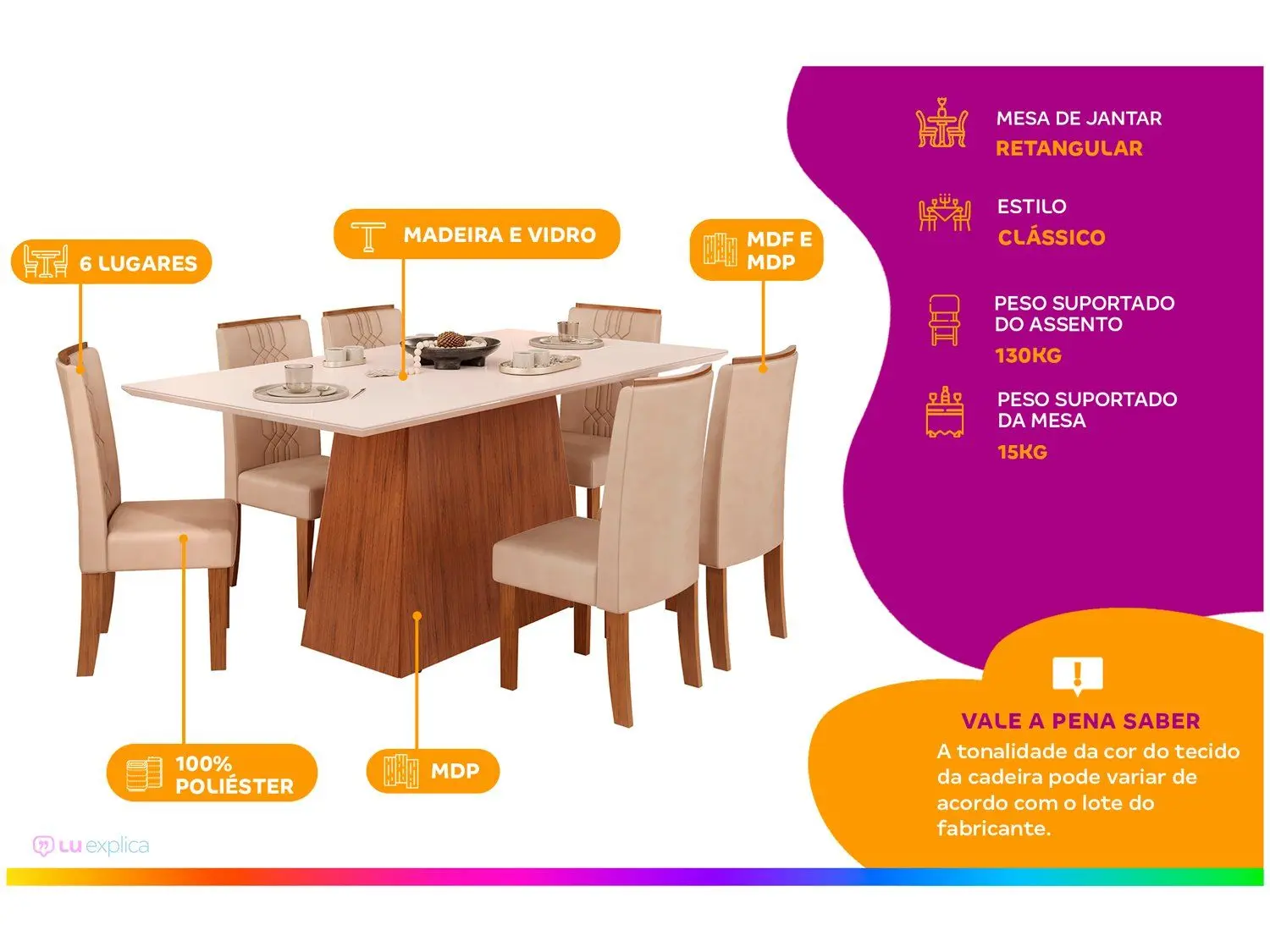 Mesa de Jantar 6 Cadeiras Off White e Creme 02 Casa das Tres Marias