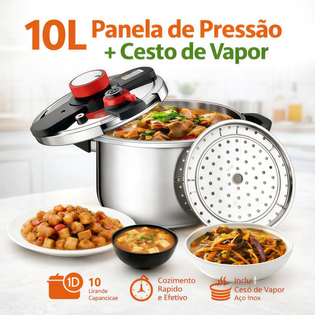 Panela de Pressão Inox 6L 8L 10L - Sistema Antiexplosão