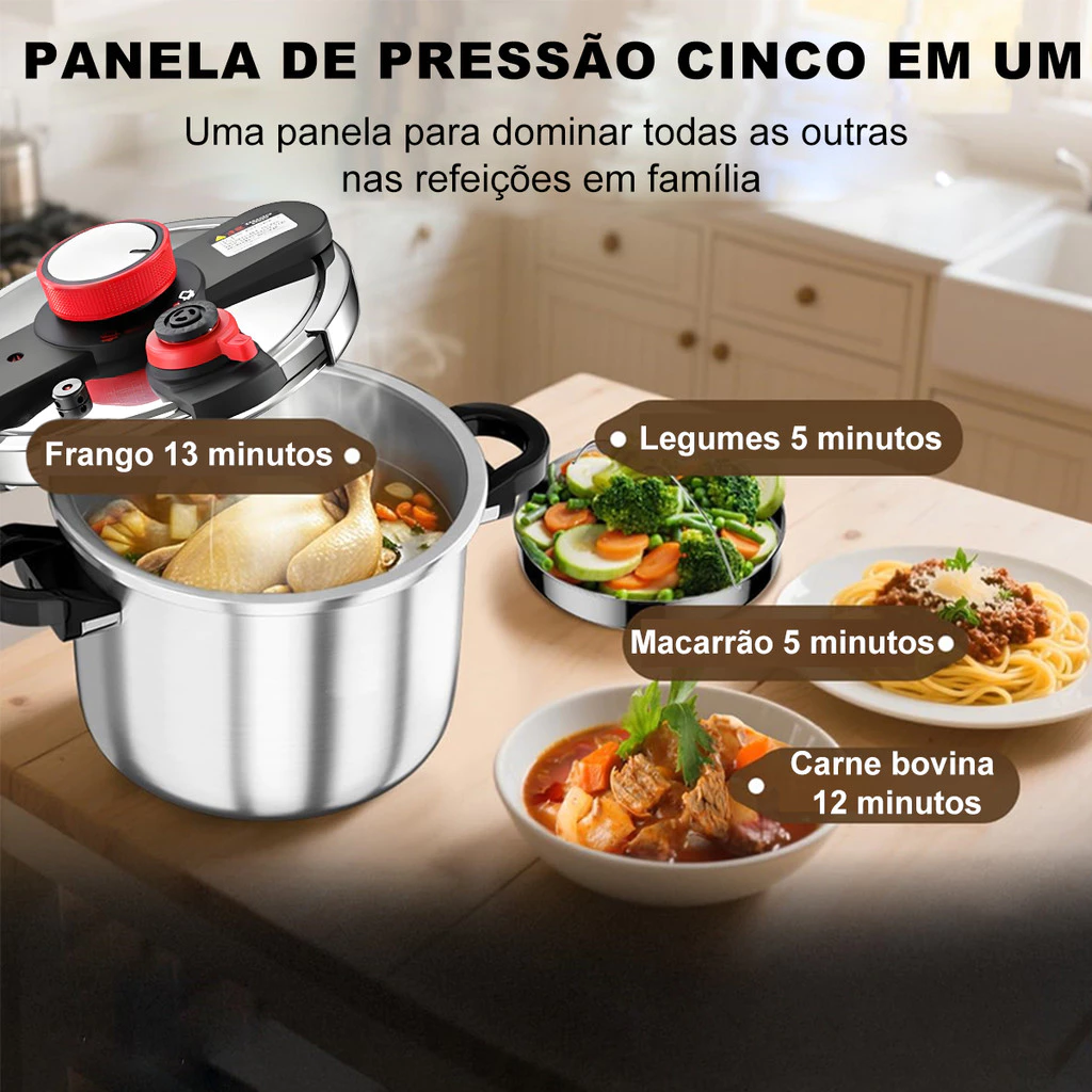Panela de Pressão Inox 6L 8L 10L - Sistema Antiexplosão