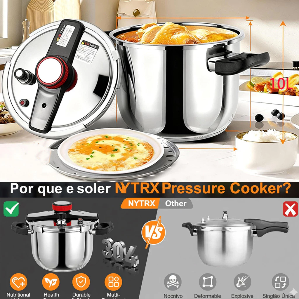 Panela de Pressão Inox 6L 8L 10L - Sistema Antiexplosão