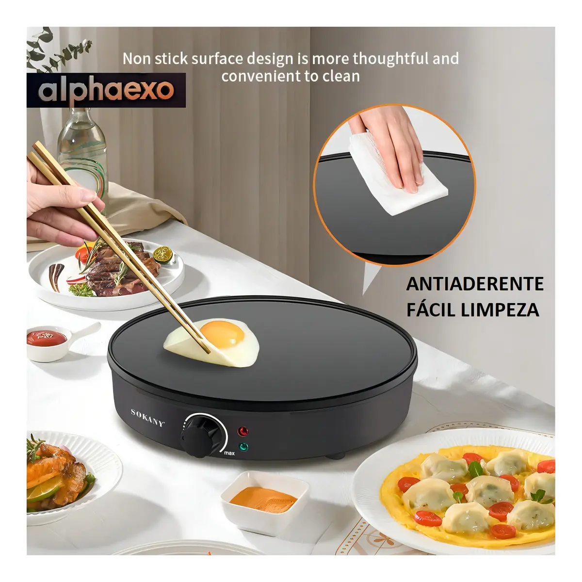 Panquequeira Elétrica 1000w Preta com Temperatura Regulável