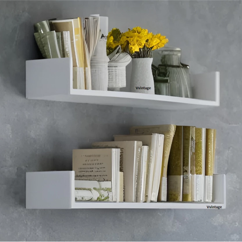 2 Prateleiras Nicho U 60X20 CM Branco Decoração Livros Sala Quarto Cozinha