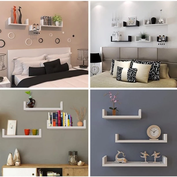 2 Prateleiras Nicho U 60X20 CM Branco Decoração Livros Sala Quarto Cozinha