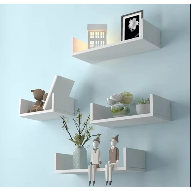 2 Prateleiras Nicho U 60X20 CM Branco Decoração Livros Sala Quarto Cozinha