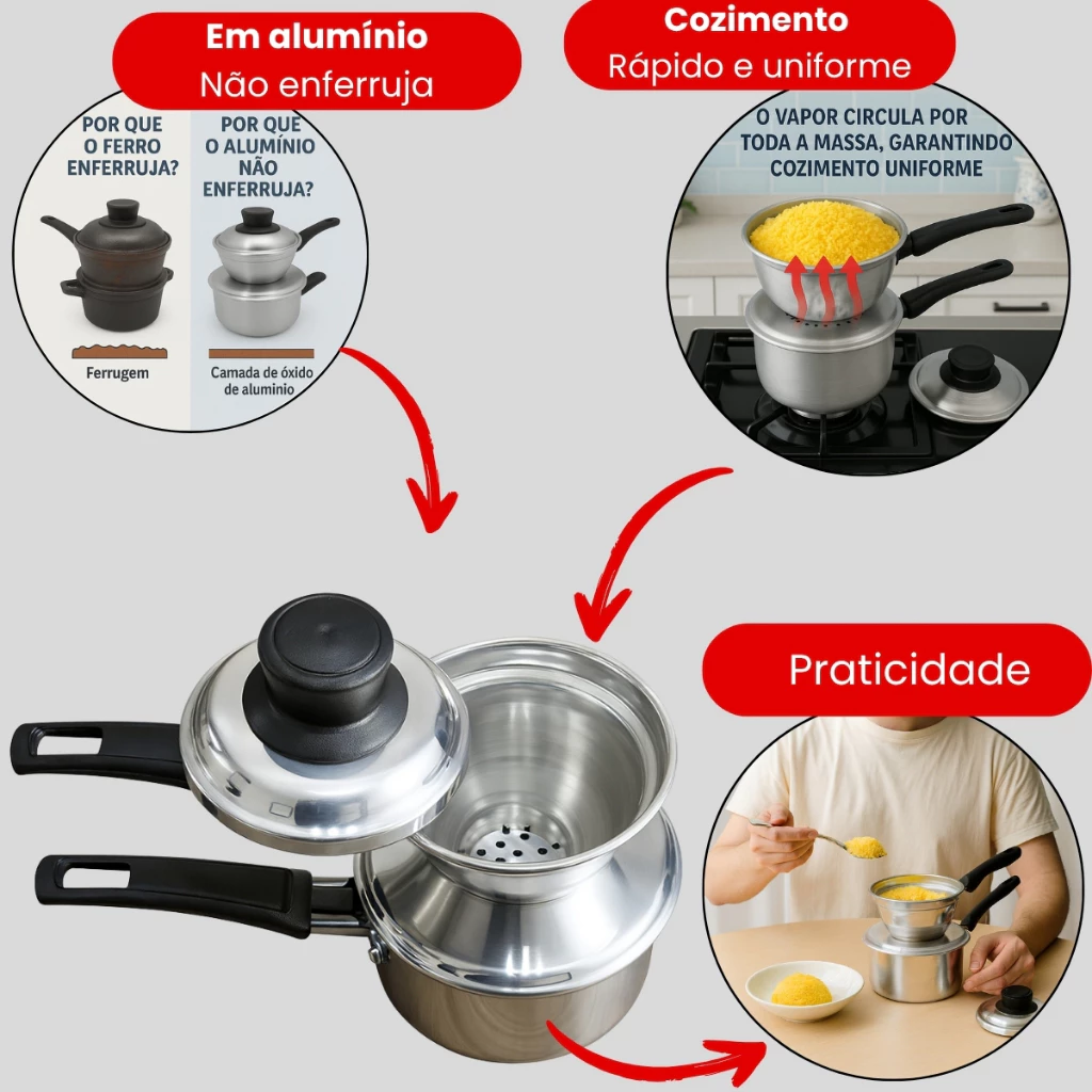 Cuscuzeira Panela De Cuscuz Individual Alumínio Polido Teta Peitinho