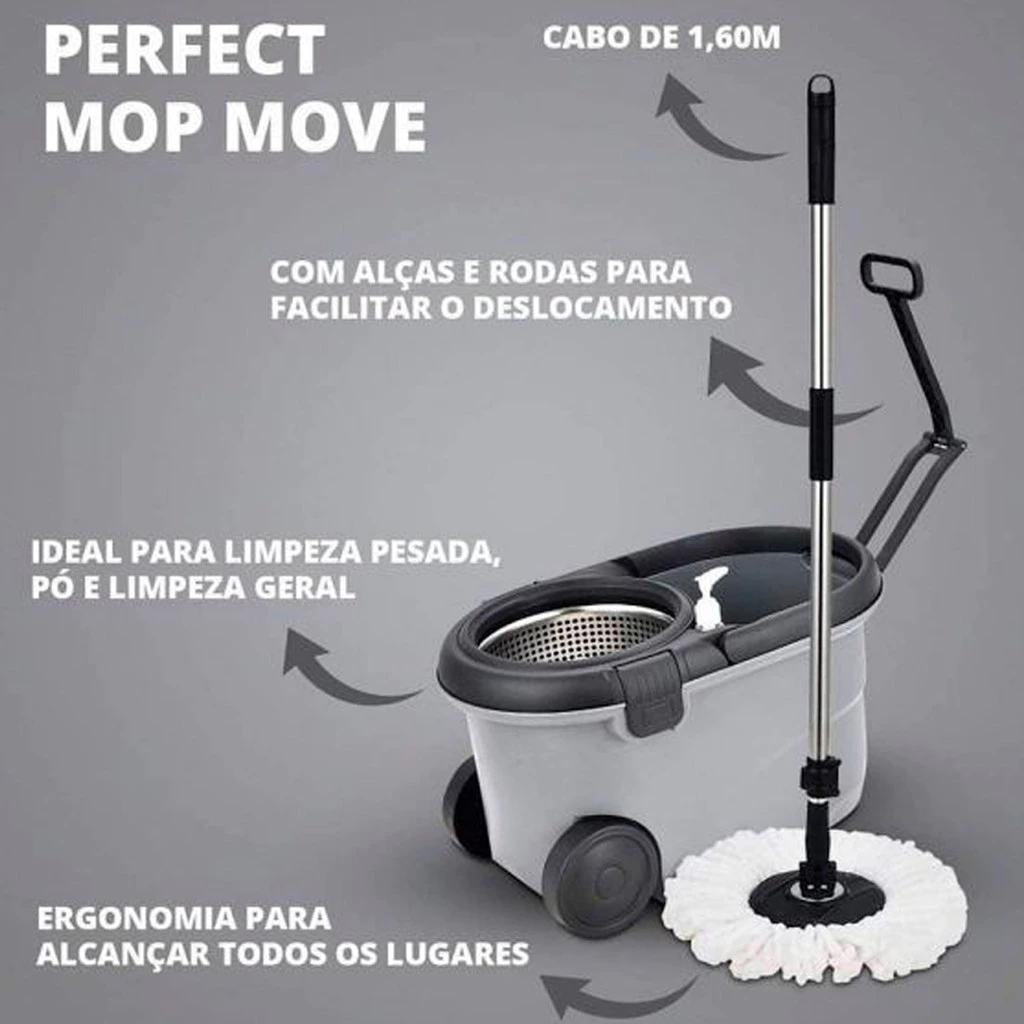 Esfregao Balde Perfect Mop Move 3refis Com Roda e Alca 02 Casa das Tres Marias
