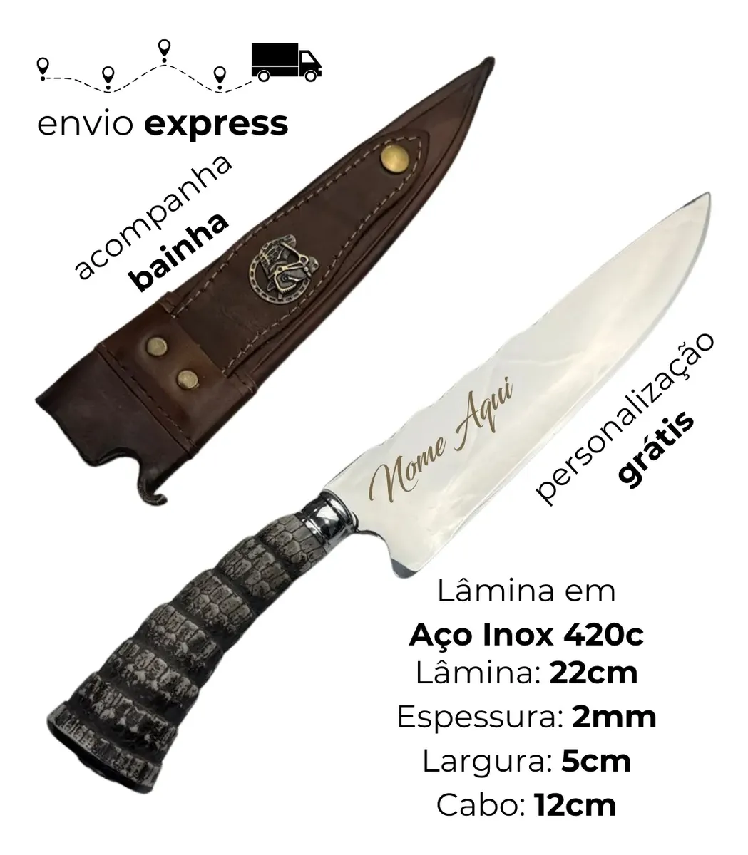 Faca Artesanal Churrasco Personalizada Com Nome E Logo 9p