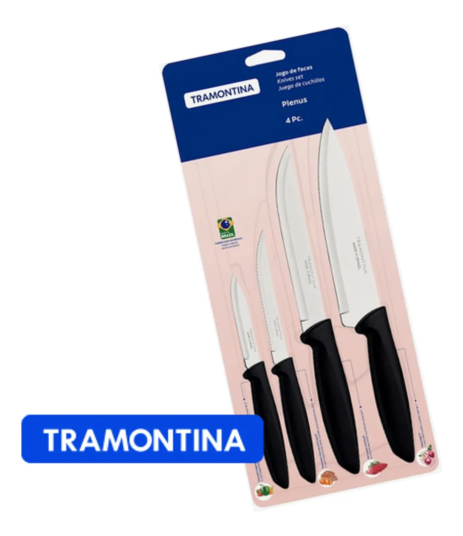 Jogo Facas Tramontina Kit Conjunto Faca Cozinha Churrasco 4p Preto