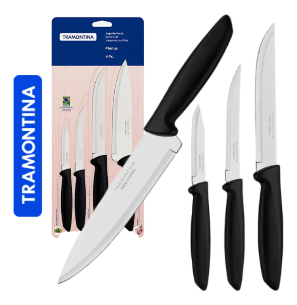 Jogo Facas Tramontina Kit Conjunto Faca Cozinha Churrasco 4p Preto