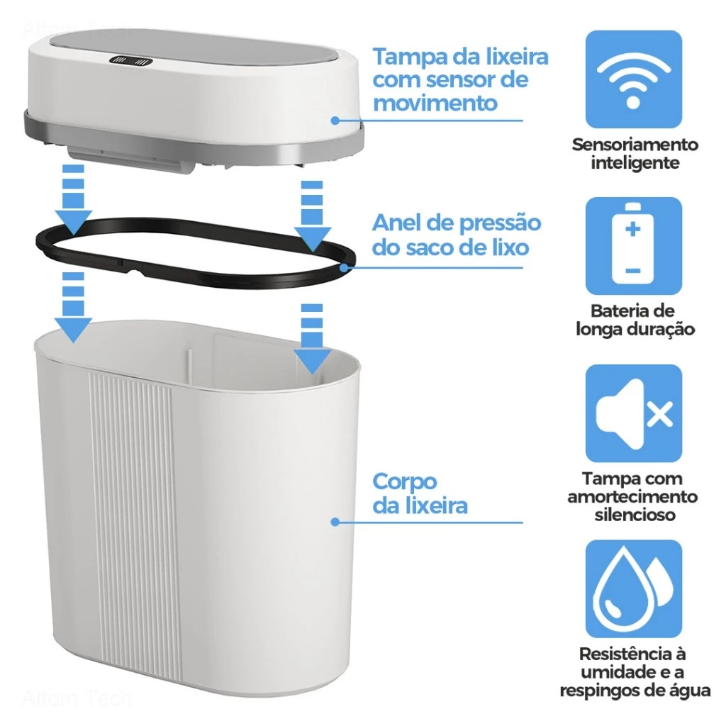 Lixeira Automatica 12 Litros Sensor Infravermelho 03 Casa das Tres Marias