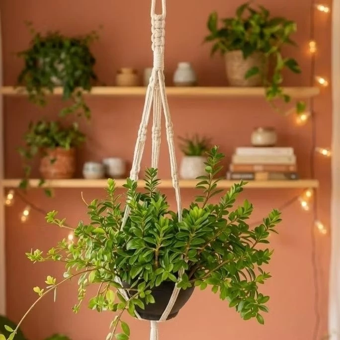 Suporte de planta. macrame feito a mao.q 80 cm decoracao boho para vasos produto artesanal 02 Casa das Tres Marias