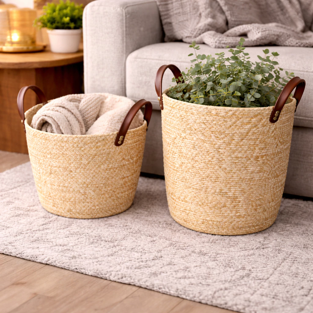 Cesto Organizador Fibra Natural com Alca 33x28cm 01 Casa das Tres Marias