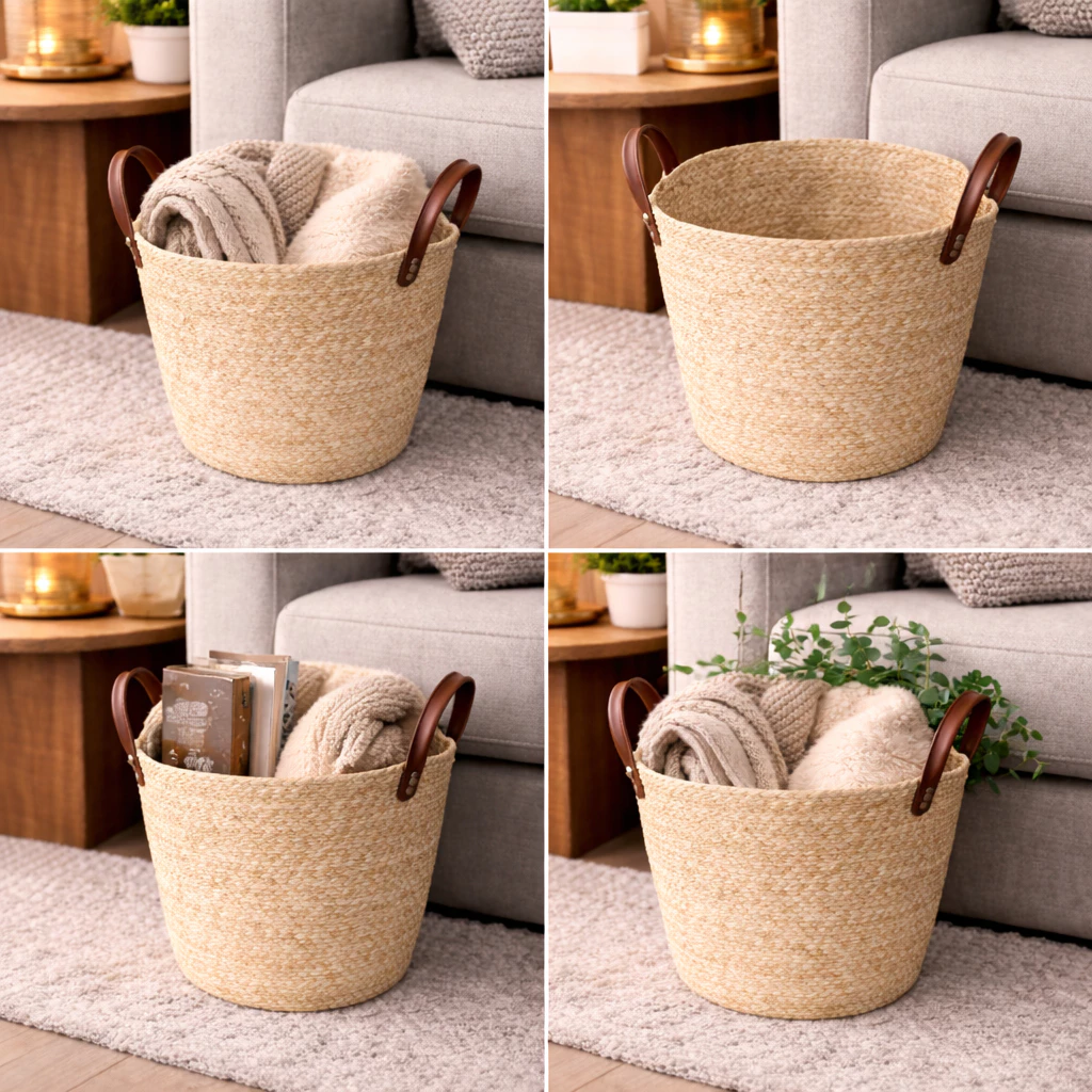 Cesto Organizador Fibra Natural com Alca 33x28cm 03 Casa das Tres Marias