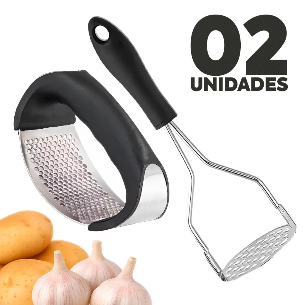 Conjunto de Inox Amassador de Batata e Espremedor de Alho para Cozinha 01 Casa das Tres Marias