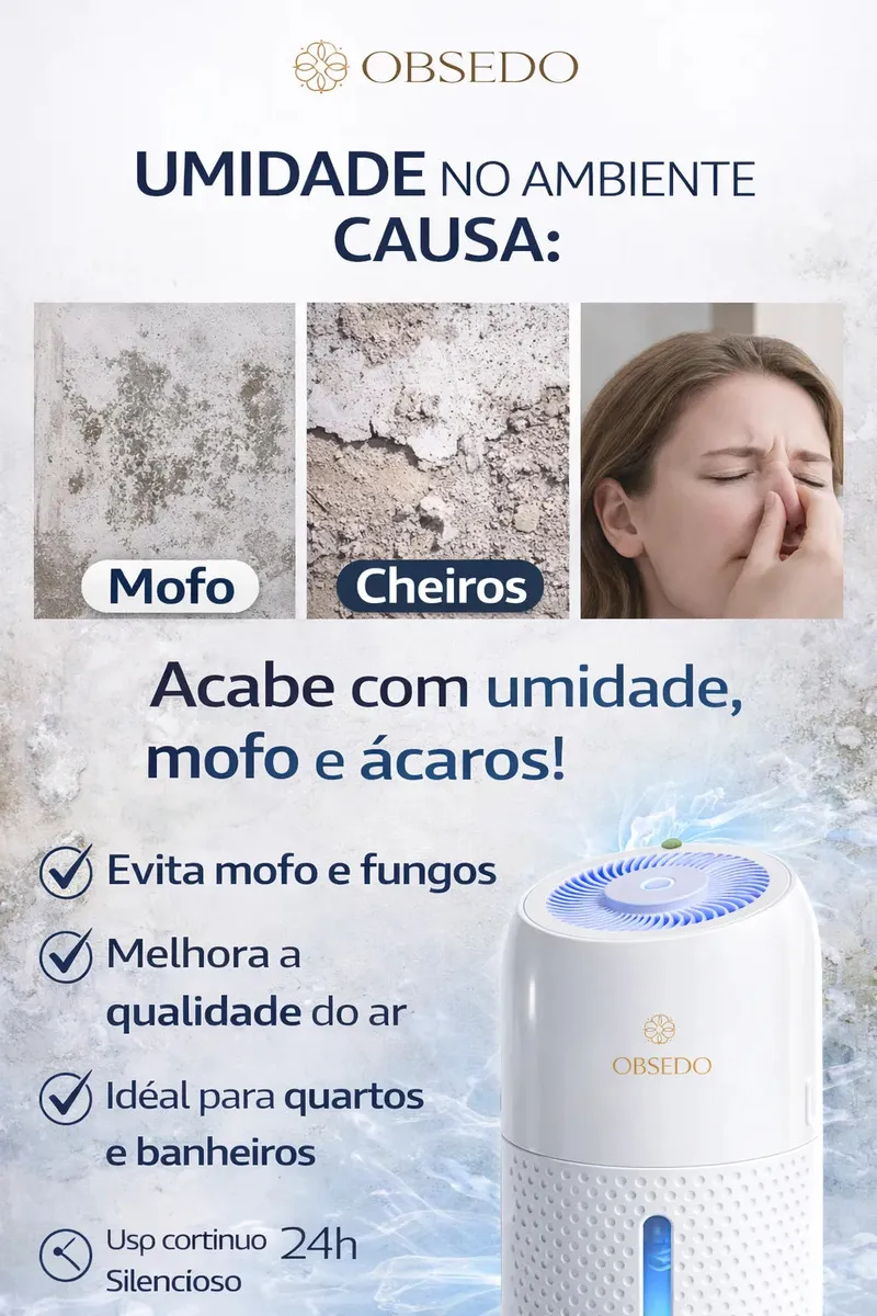 Desumidificador de Ar Portátil Elétrico Silencioso Anti-mofo Elimina Umidade Fungos e Maus Odores - Branco 127/220v