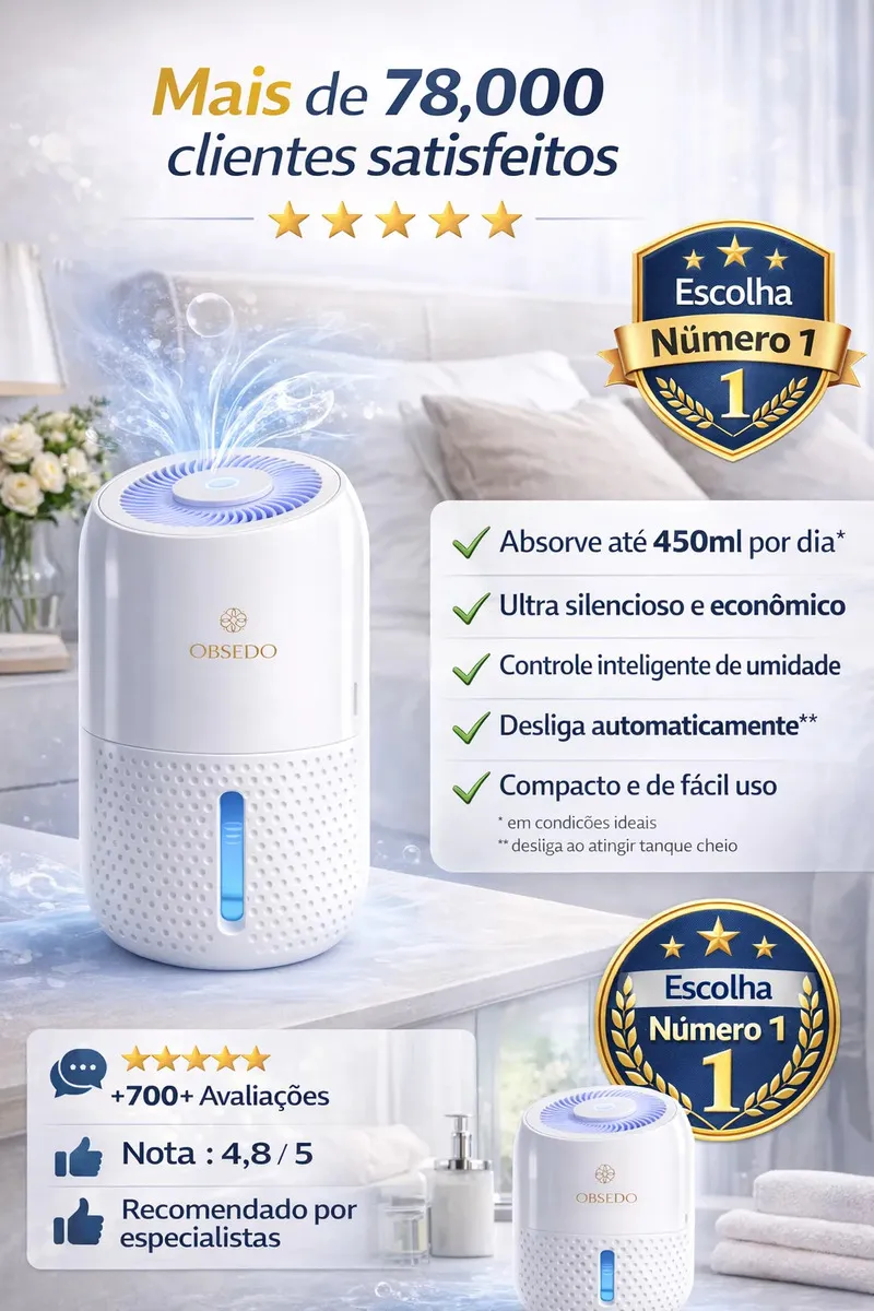 Desumidificador de Ar Portátil Elétrico Silencioso Anti-mofo Elimina Umidade Fungos e Maus Odores - Branco 127/220v