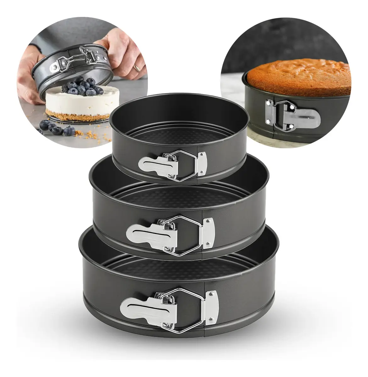 Kit 3 Formas Para Bolo Torta Com Fundo Removível Antiaderente Aço Carbono