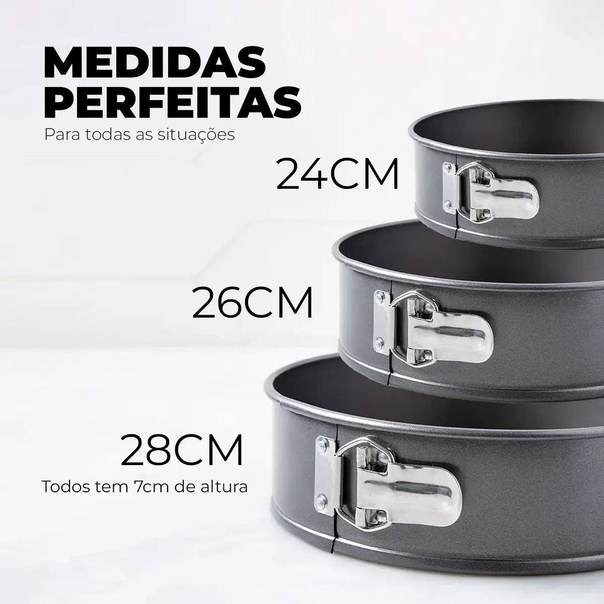 Kit 3 Formas Para Bolo Torta Com Fundo Removível Antiaderente Aço Carbono