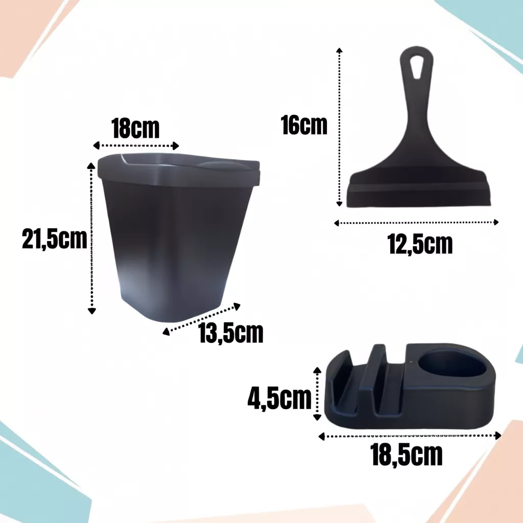 Kit Cozinha PRETO Porta Detergente Rodo de Pia Lixeira Escorredor de Louca Area Gourmet 03 Casa das Tres Marias