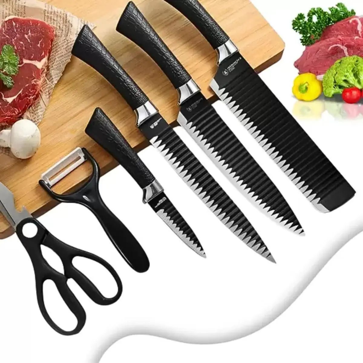Kit Jogo De Facas Antianderente Kit 6 Pecas Chef Aco Inoxidavel Churrasco Prime 02 Casa das Tres Marias