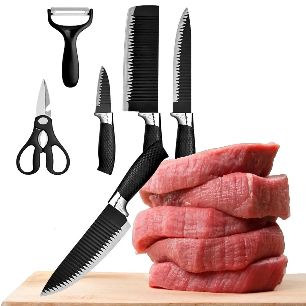Kit Jogo De Facas Antianderente Kit 6 Pecas Chef Aco Inoxidavel Churrasco Prime 03 Casa das Tres Marias