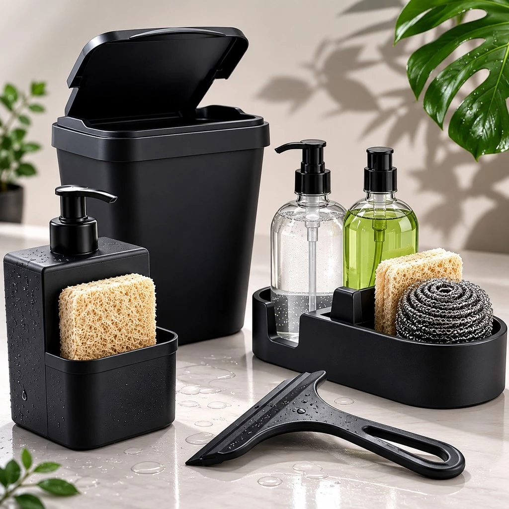 Kit Pia Cozinha Organizador Completo Luxo Lixeira 5L 01 Casa das Tres Marias