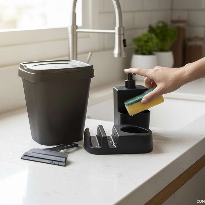 Kit Pia Cozinha Organizador Completo Luxo Lixeira 5L 03 Casa das Tres Marias