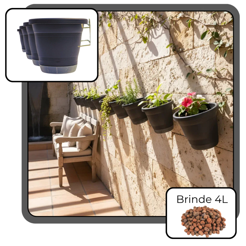 Kit Vaso Anti-Dengue e Autoirrigavel + Suporte Fixação + Prato e Cordão