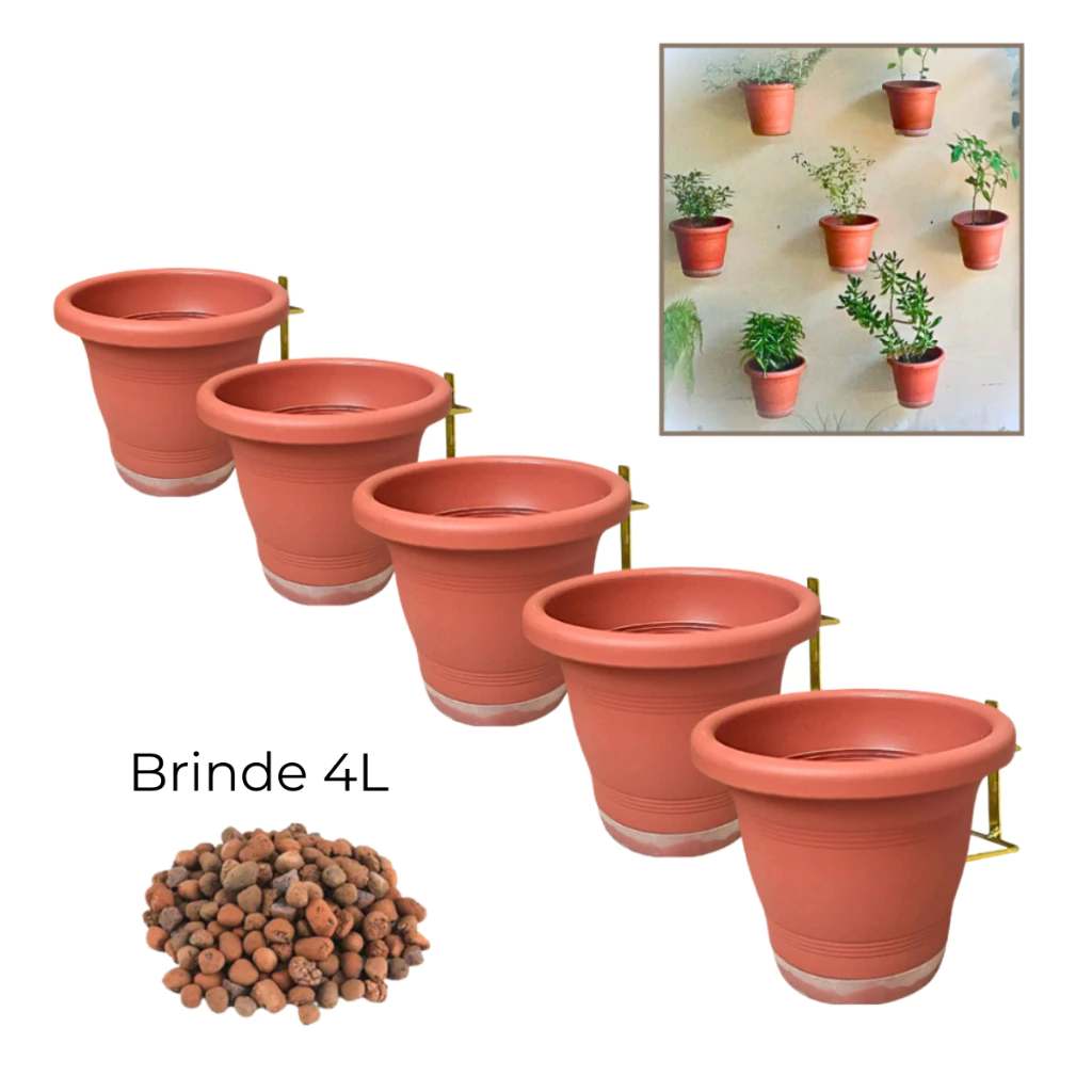 Kit Vaso Anti-Dengue e Autoirrigavel + Suporte Fixação + Prato e Cordão